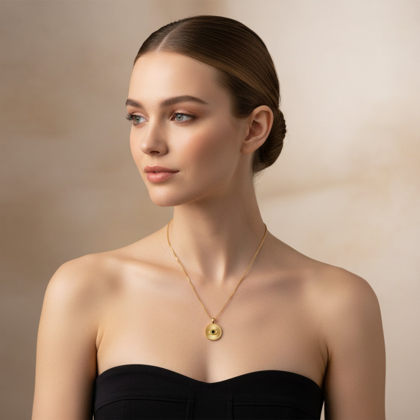 EVIL EYE COIN GOLD DOUBLE CHAIN NECKLACE