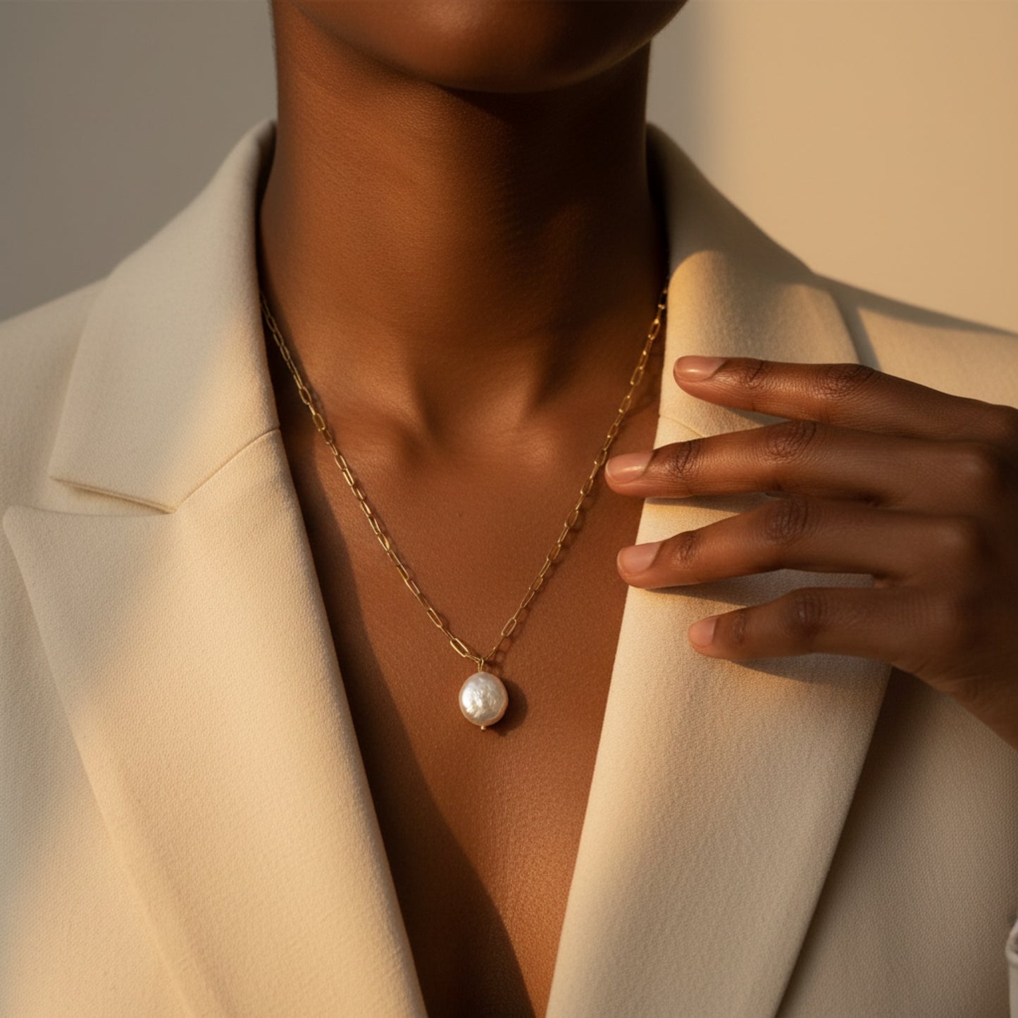 FRESHWATER PEARL GOLD PAPERCLIP CHAIN NECKLACE
