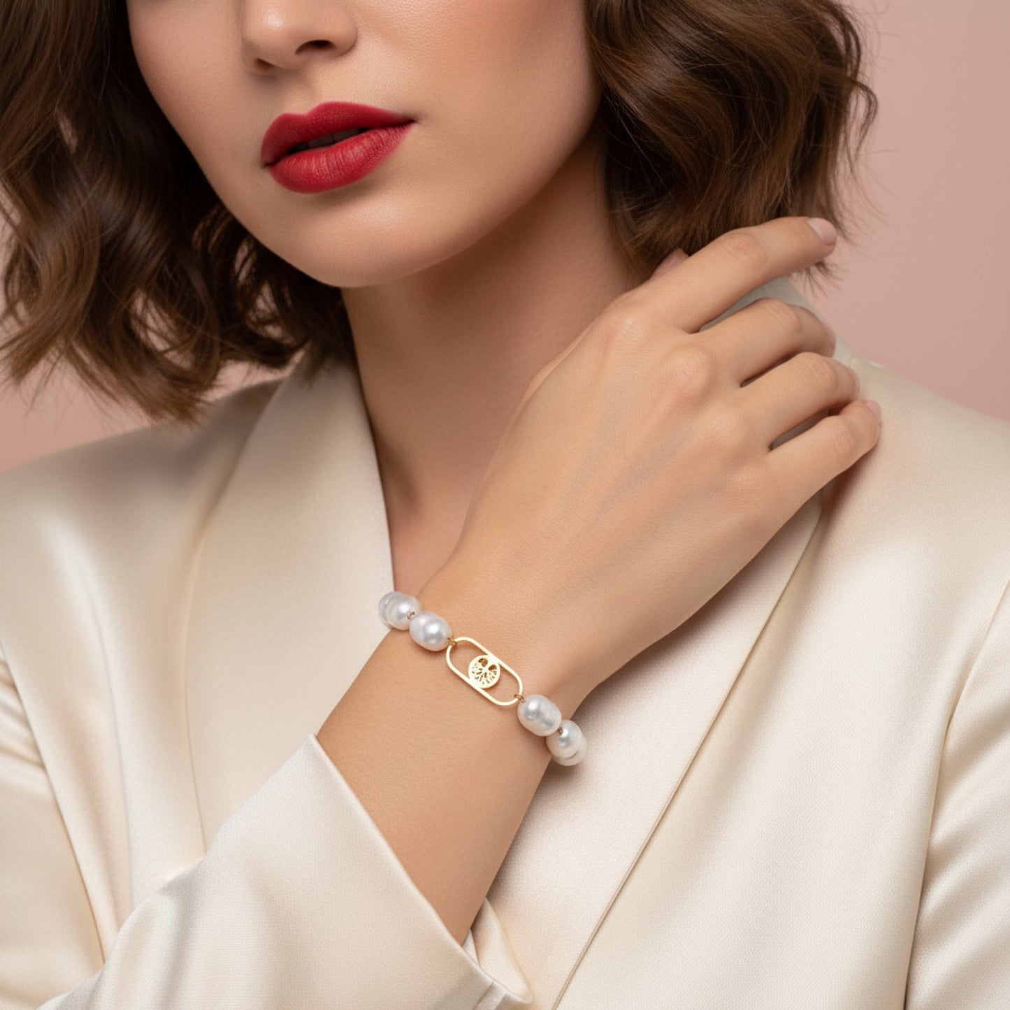 BAROQUE PEARL BRACELET WITH GOLD TREE OF LIFE CHARM