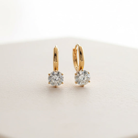 SOLITAIRE HUGGIE DROP EARRINGS