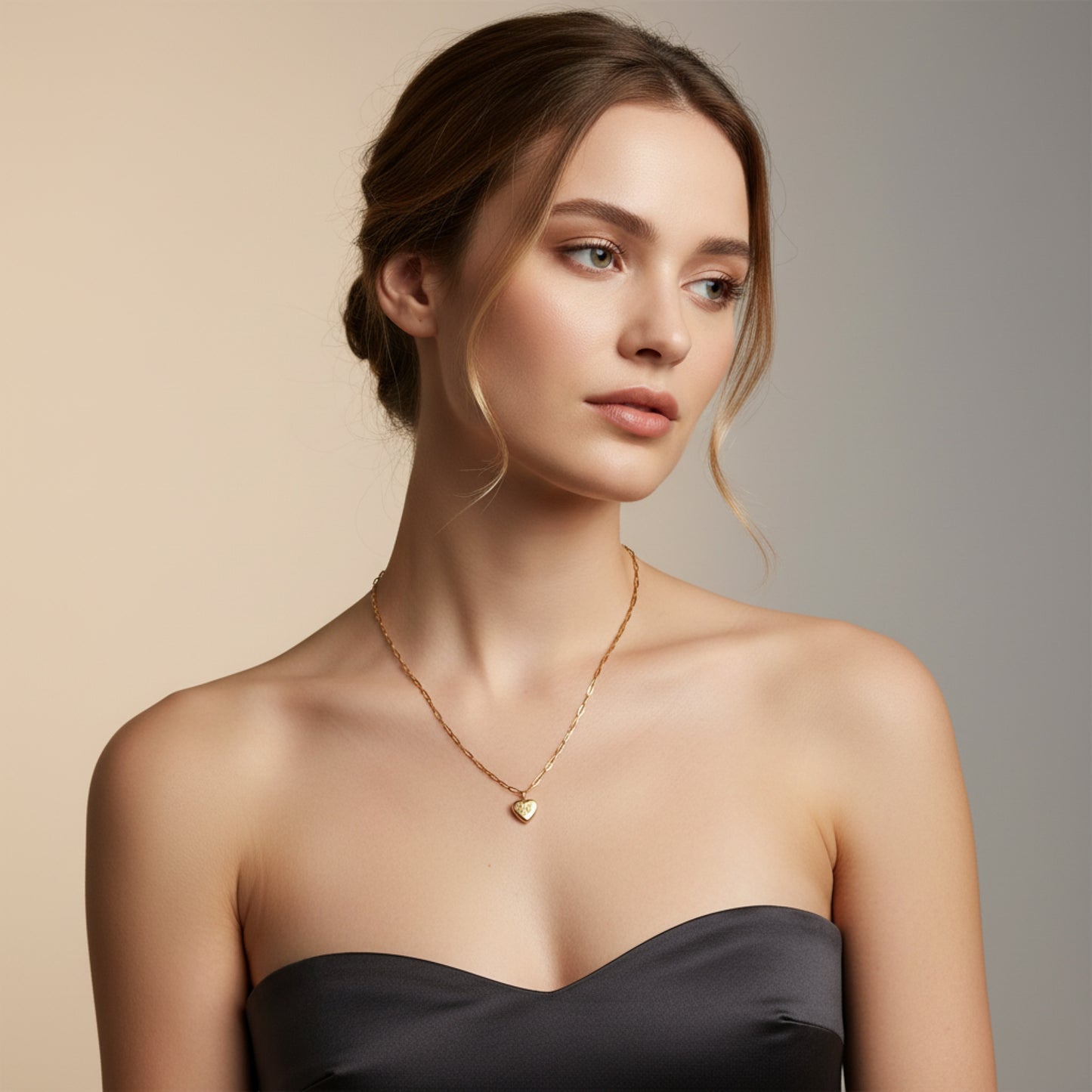 GOLD HEART LOCKET PAPERCLIP CHAIN NECKLACE