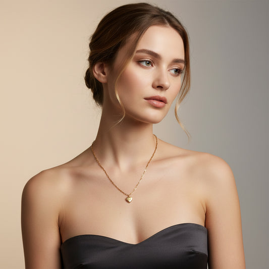 GOLD HEART LOCKET PAPERCLIP CHAIN NECKLACE