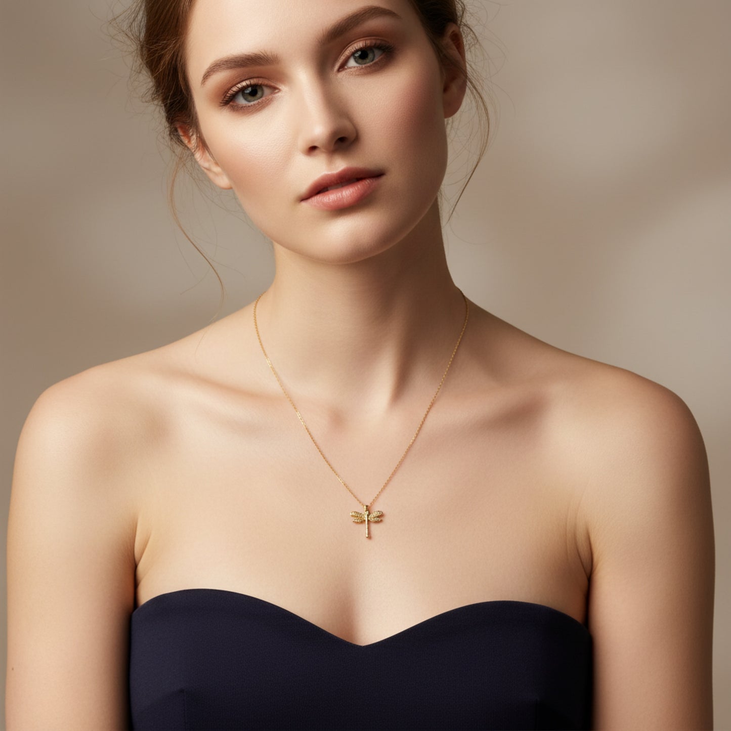 GOLD DRAGONFLY PENDENT NECKLACE