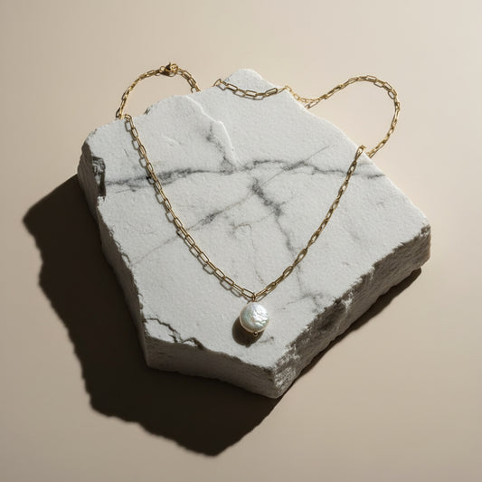 FRESHWATER PEARL GOLD PAPERCLIP CHAIN NECKLACE