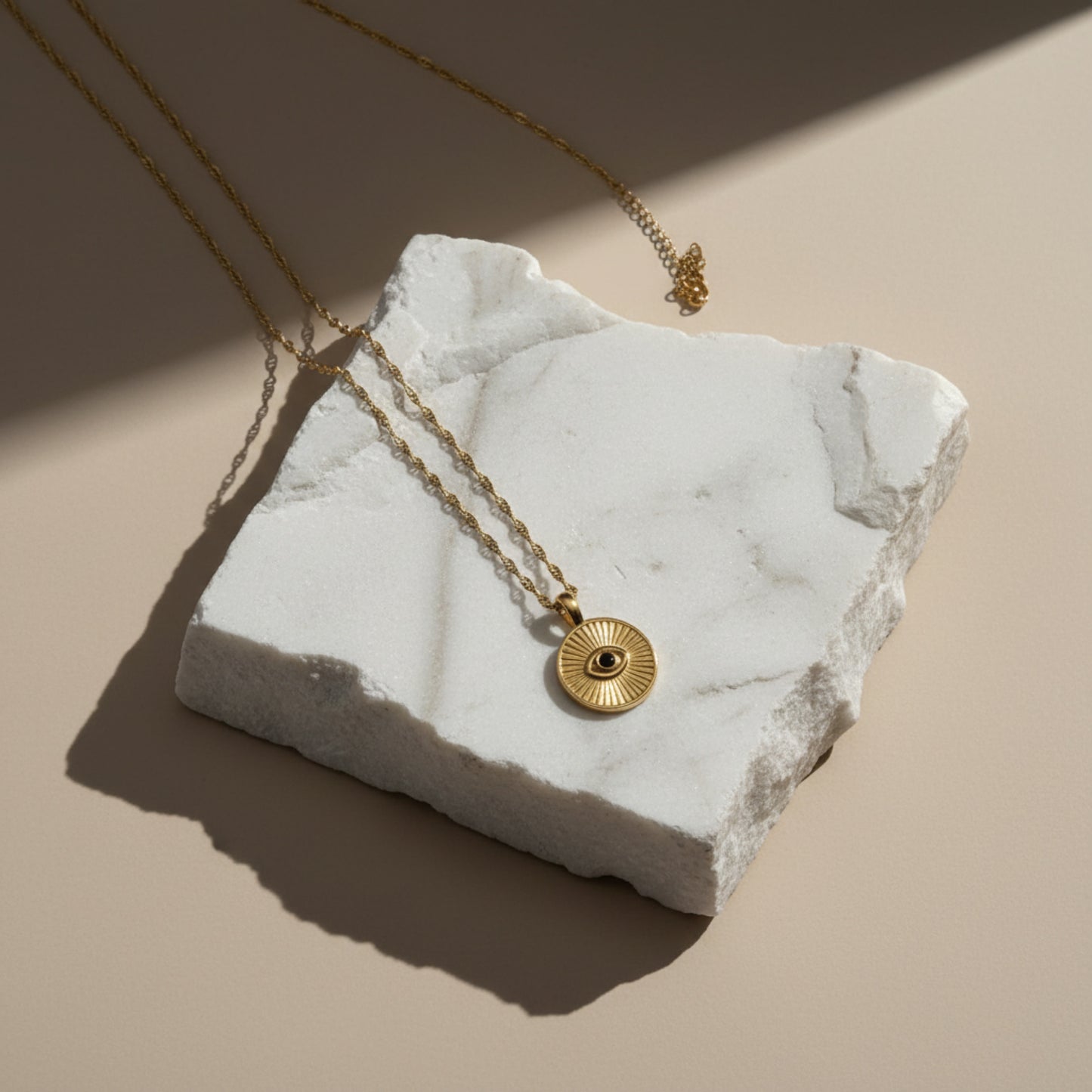 EVIL EYE COIN GOLD DOUBLE CHAIN NECKLACE