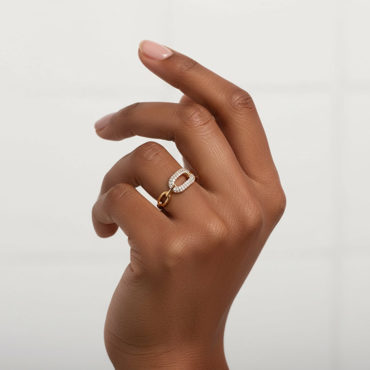 CRYSTAL PAVE CHAIN LINK RING